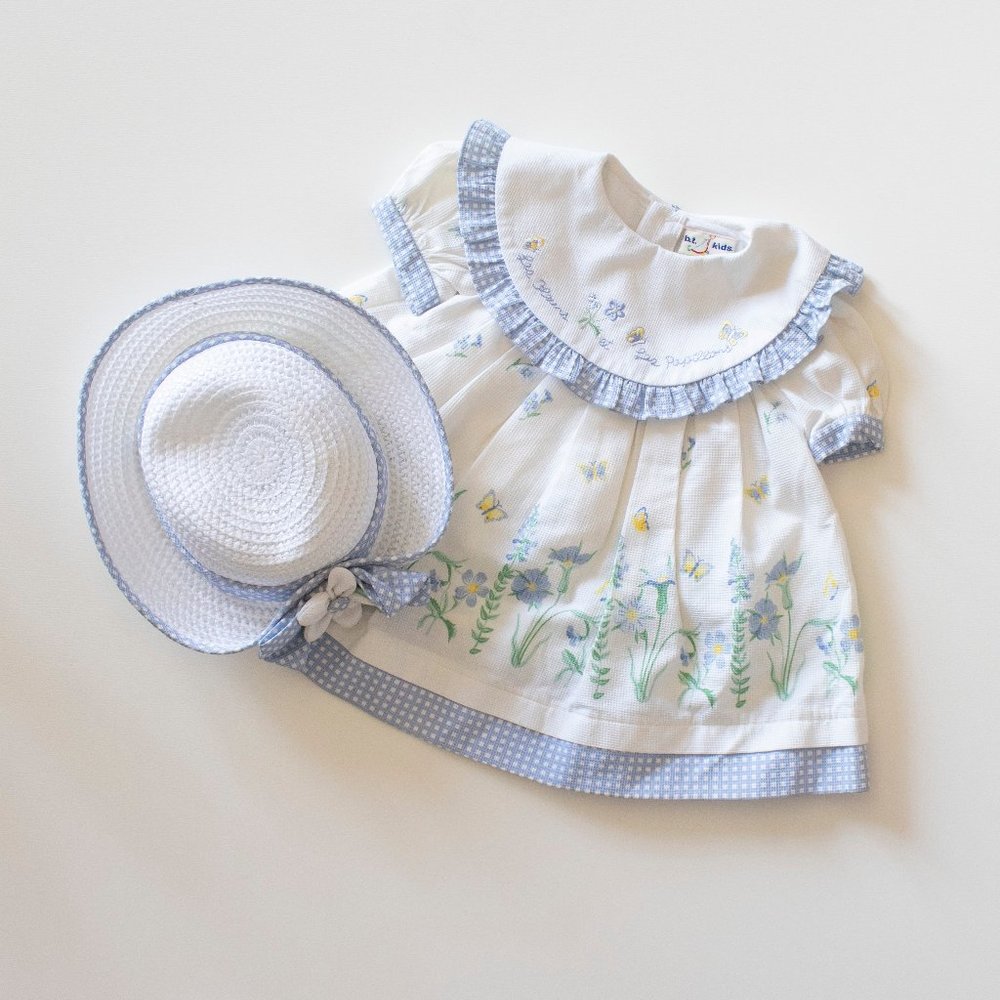 Vintage Baby Girl Spring Dress w/ Matching Hat NTW
